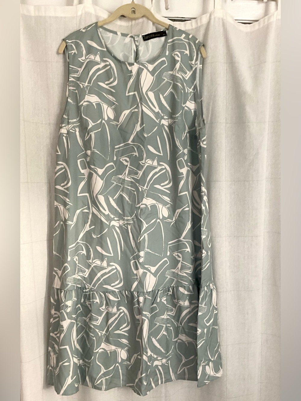 Sage Green & White Abstract Print Dress